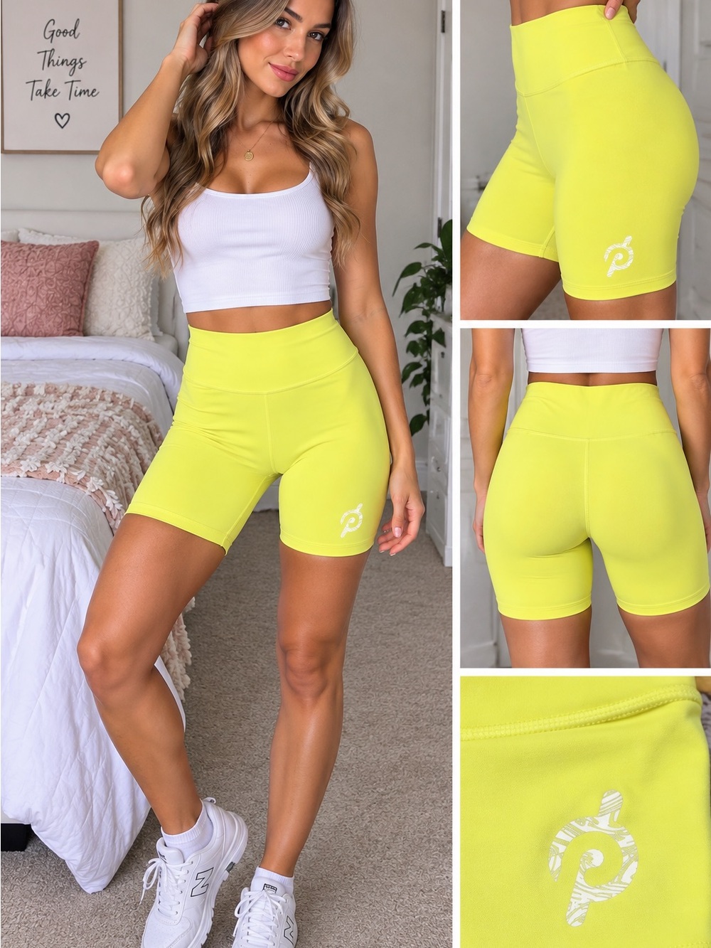 Peloton Neon Yellow High-Waist Bike Shorts